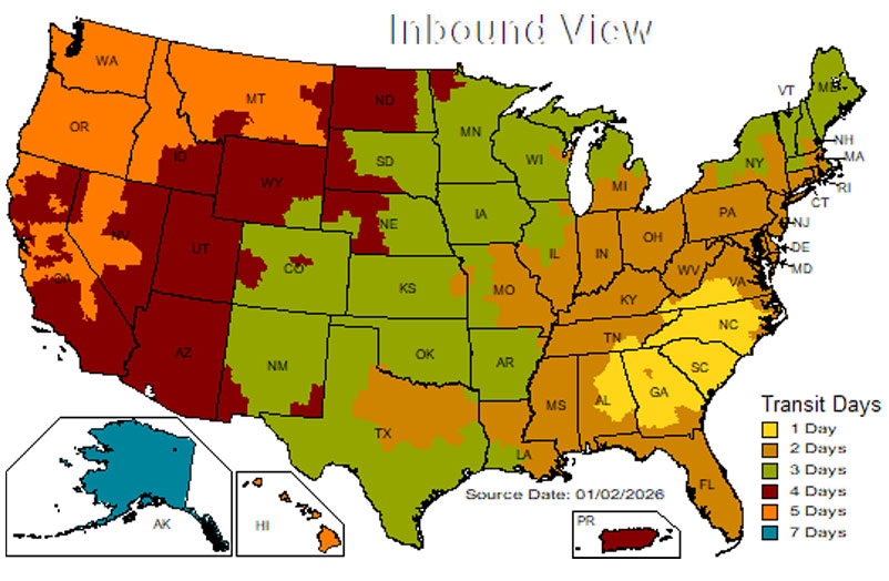 UPS Inbound Ground Transit Map