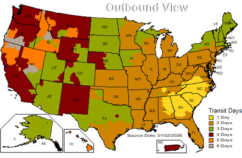 UPS Inbound Ground Transit Map